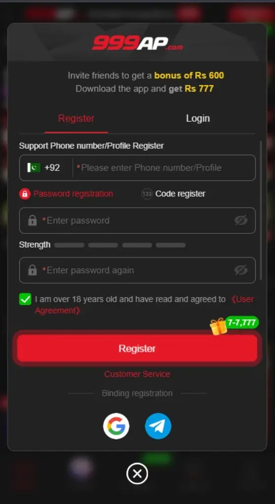 999AP Game Register and Login