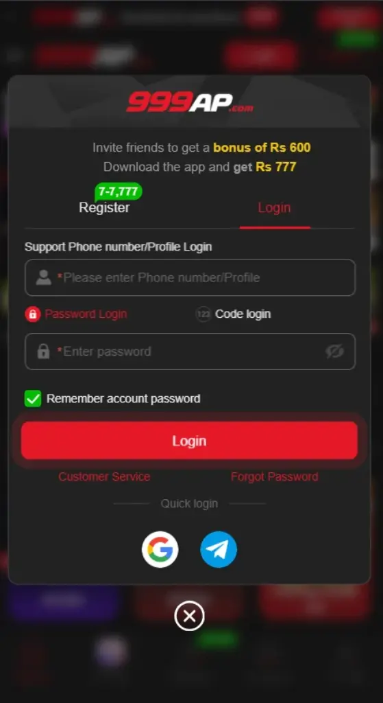 999AP Game Register and Login
